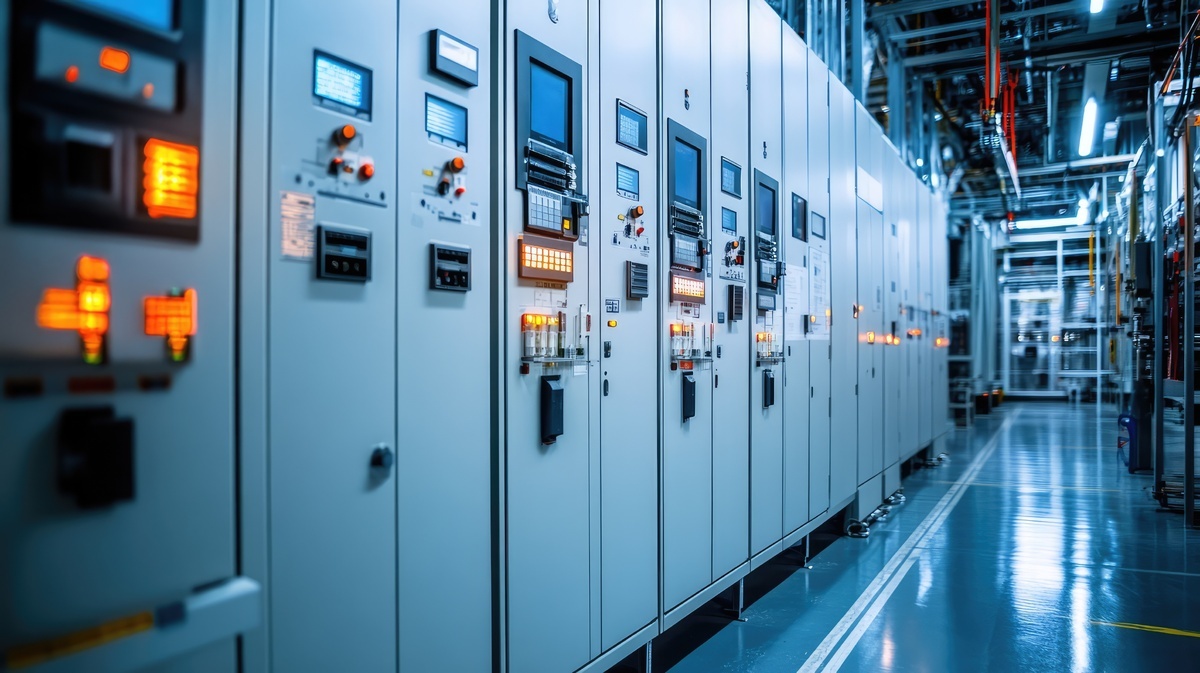 Low-voltage switchgear in a data center.